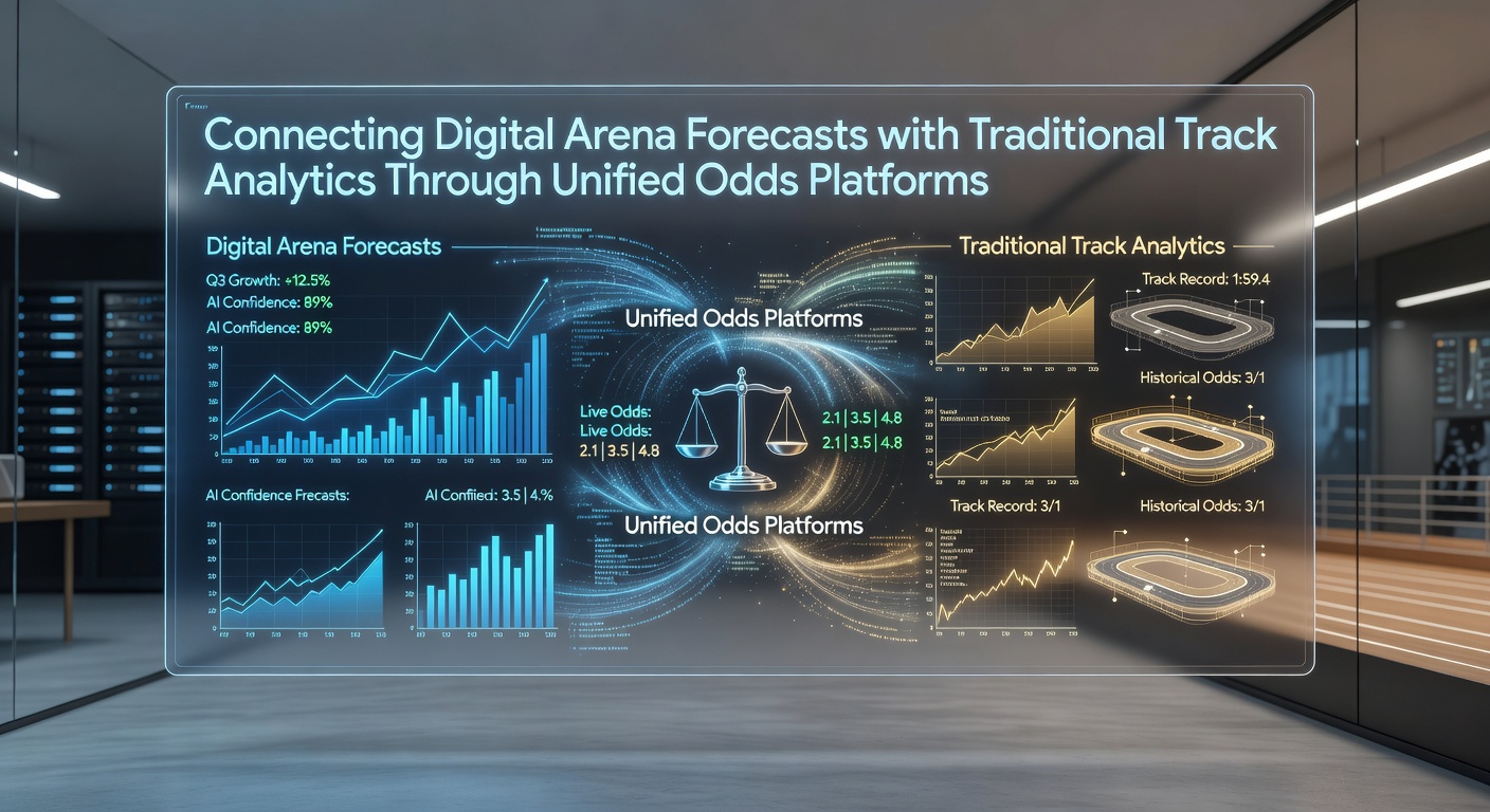 Übersicht über eine vereinheitlichte Quotenplattform mit Datenströmen aus Esports-Arenen und Pferderennstrecken