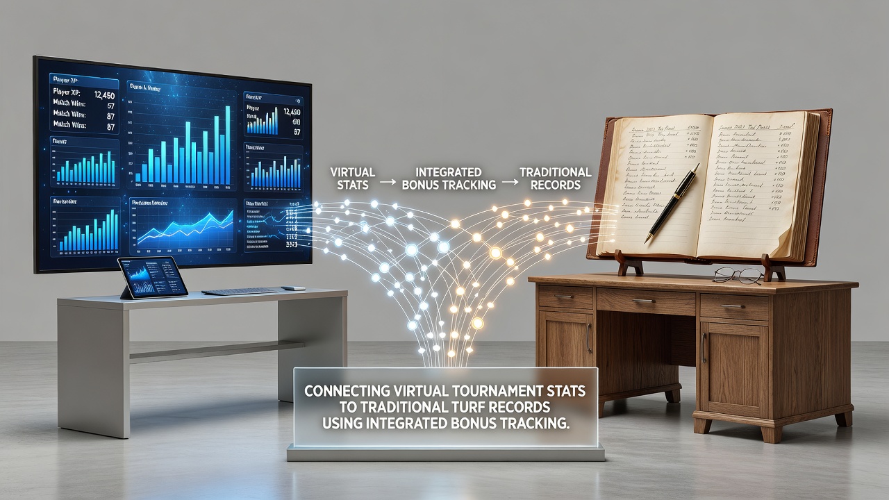 Visualisierung der Datenflüsse zwischen virtuellen Turnieren und Rennbahnstatistiken mit integriertem Bonus-Tracking