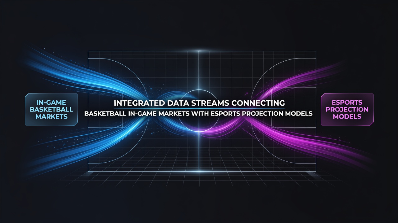 Datenströme zwischen Basketball-Live-Märkten und Esports-Prognosemodellen visualisiert durch vernetzte Schnittstellen und Echtzeit-Analysen