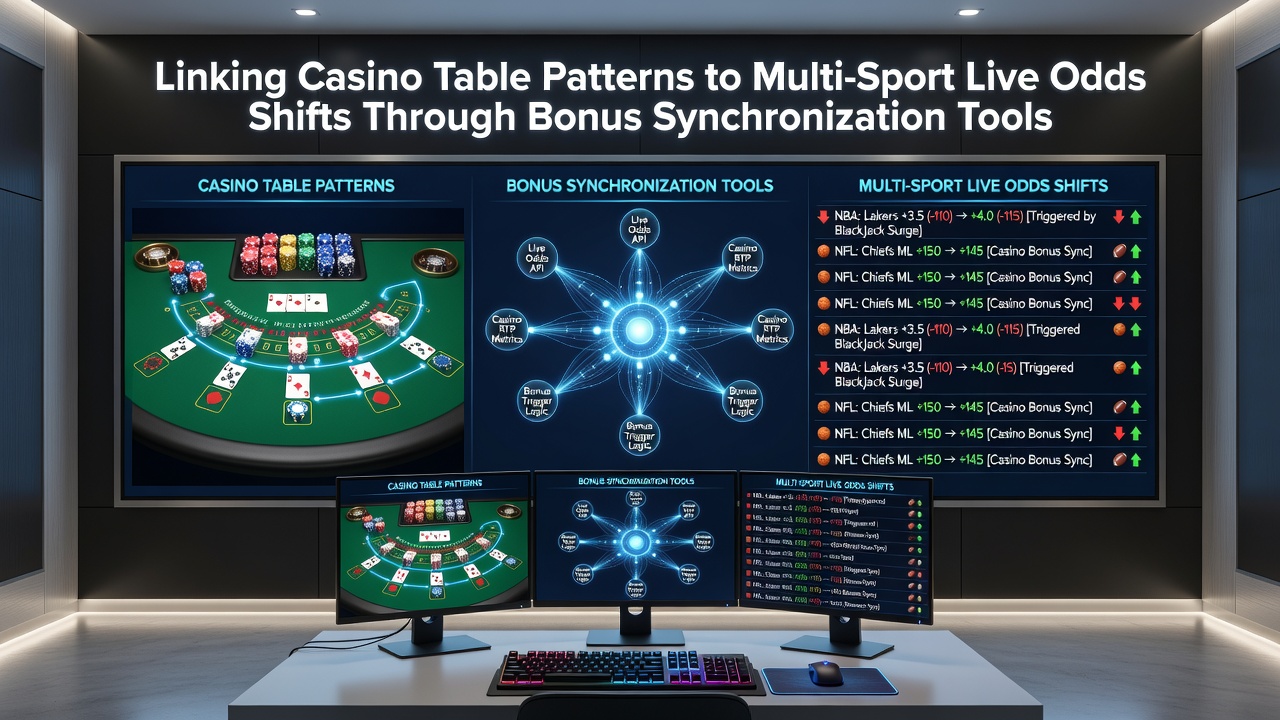 Darstellung von Datenflüssen zwischen Casino-Tischen und Multi-Sport-Live-Märkten über synchronisierte Bonus-Systeme